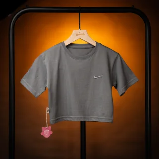 بسته چهار عددی کراپ باکسی اسپرت نایکی NIKE ؛ نخ پنبه رنگ طوسی تیره