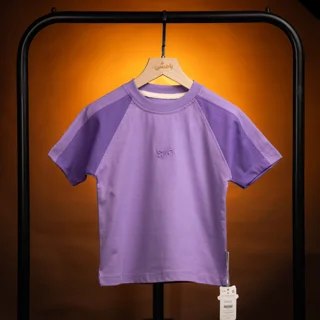 بسته دوعددی تیشرت باکسی آستین رگلان تابستانه نخ پنبه STWD بامشی یاسی_بنفش