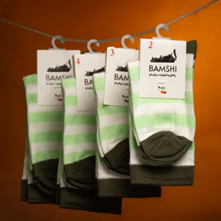 بسته 12 عددی جوراب پنبه ساق دار رینگی لارا بچه گانه بامشی رنگ سبزارتشی