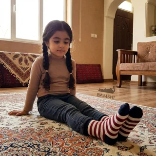 بسته 12 عددی جوراب پنبه ساق دار رینگی لارا بچه گانه بامشی رنگ زرشکی_سورمه ای