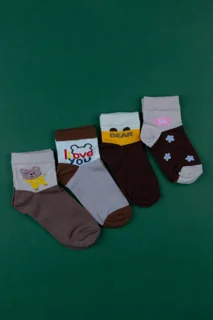 بسته 12 عددی جوراب پنبه مچی بچه گانه عروسکی بامشی طرح bear کد 3